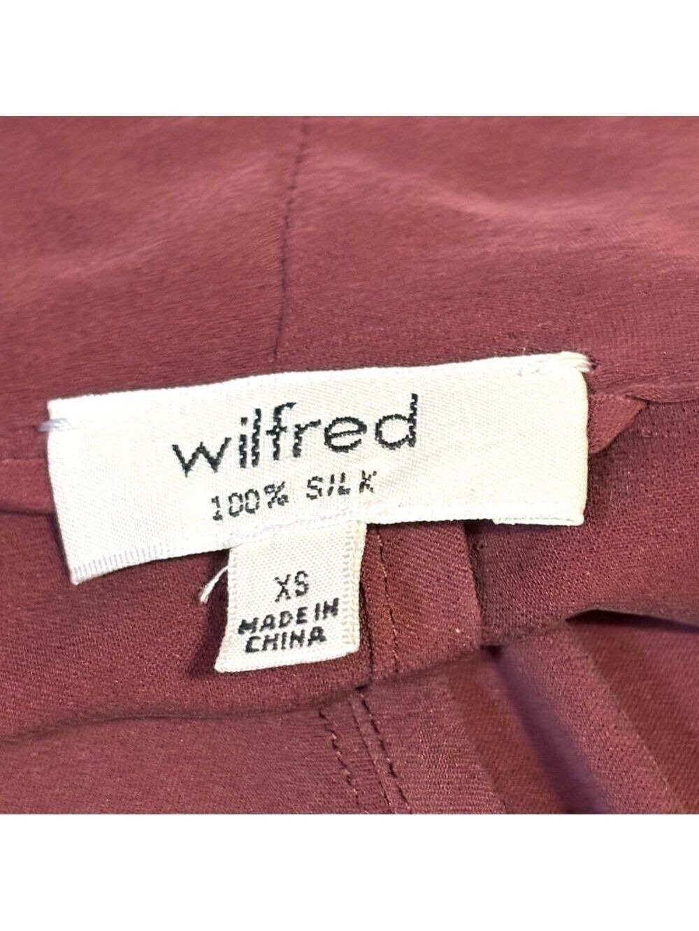 Aritzia Wilfred 100% Silk Cardigan Open Front Drapey Semi Sheer Burgundy Size XS - Picture 7 of 8